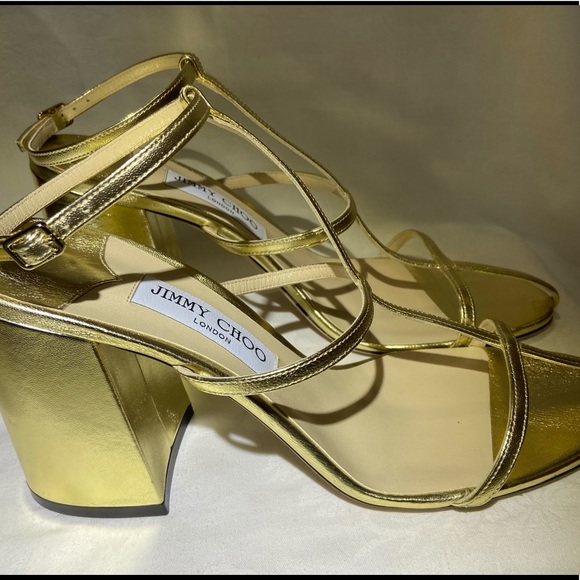 Jummy Choo Linley Metallic T-Strap Sandals - Picture 7 of 8